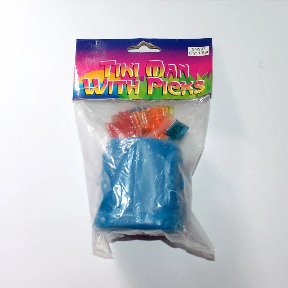 Tiki Picks with Holder blue plastic 34 pieces hula cocktail party